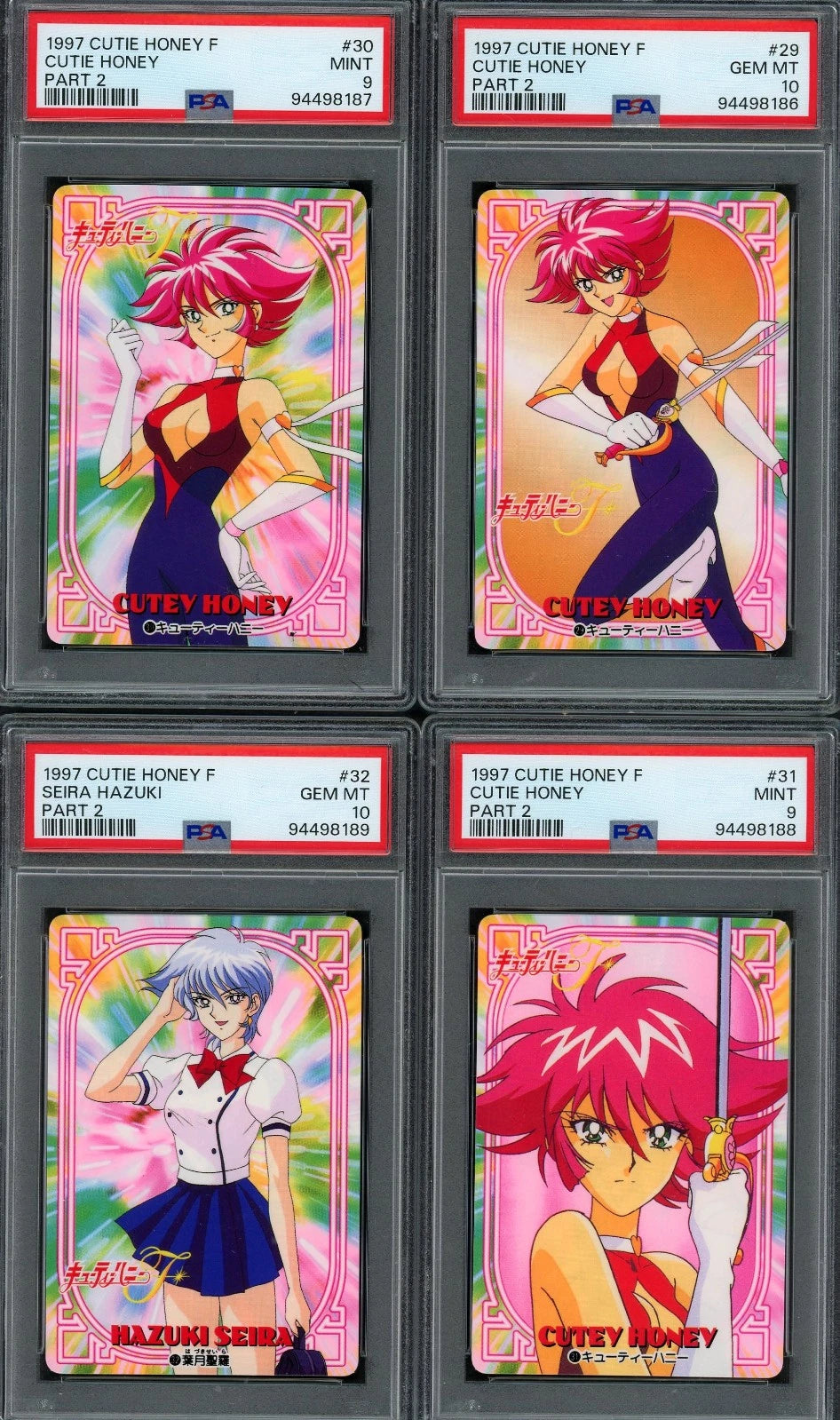 1997 Cutey Honey F Carddass Part 2 Complete Set PSA 10, 9, 8 Sequential Anime