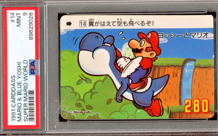 1991 Carddass Mario & Blue Yoshi Super Mario World #14 PSA 9 Mint
