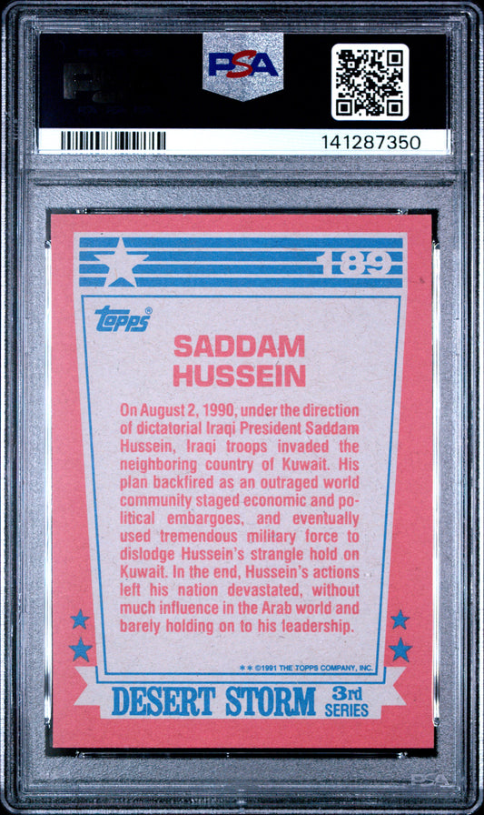 PSA 10 Saddam Hussein Rookie #189 Topps 1991 Desert Storm C50