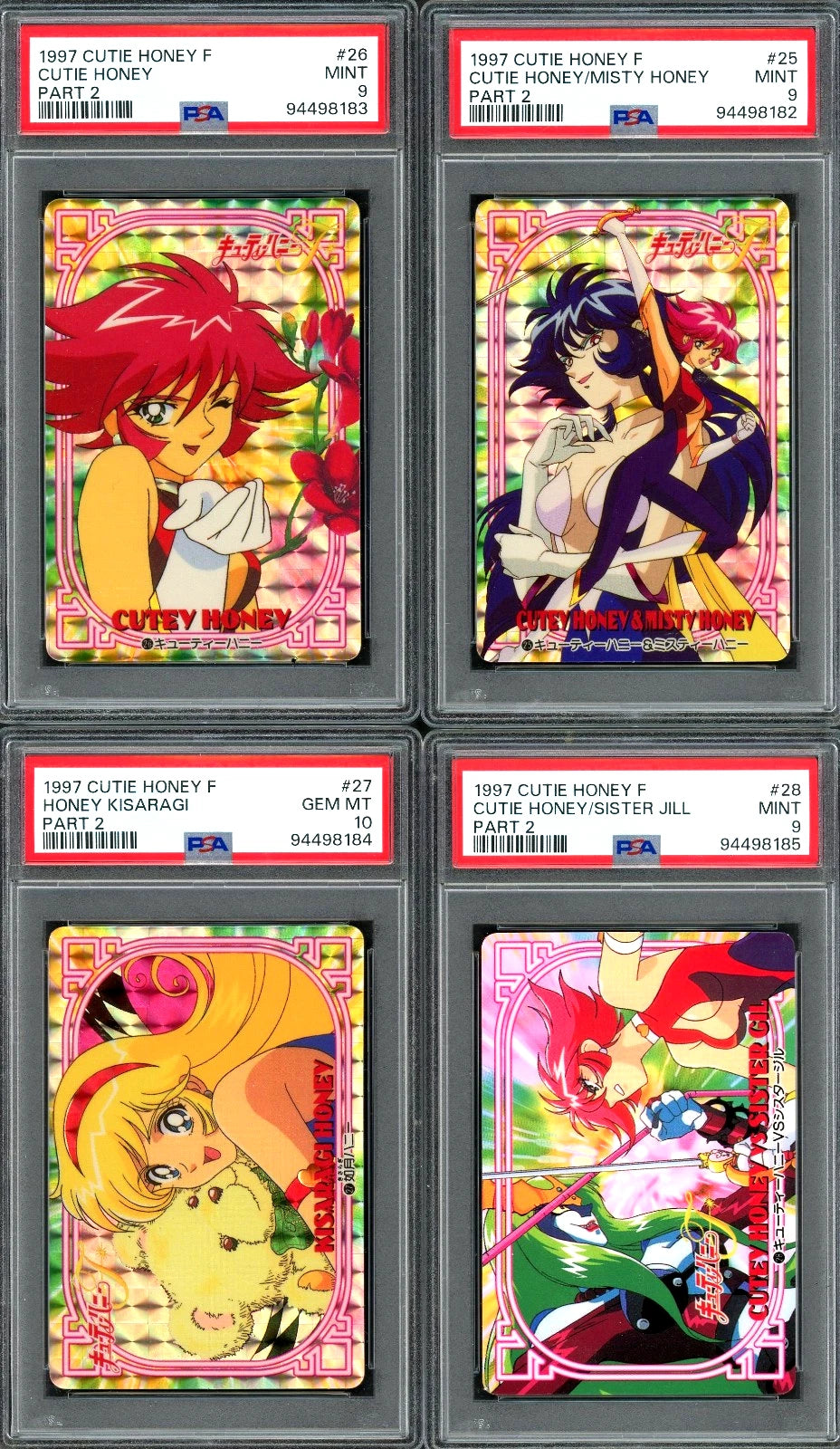 1997 Cutey Honey F Carddass Part 2 Complete Set PSA 10, 9, 8 Sequential Anime
