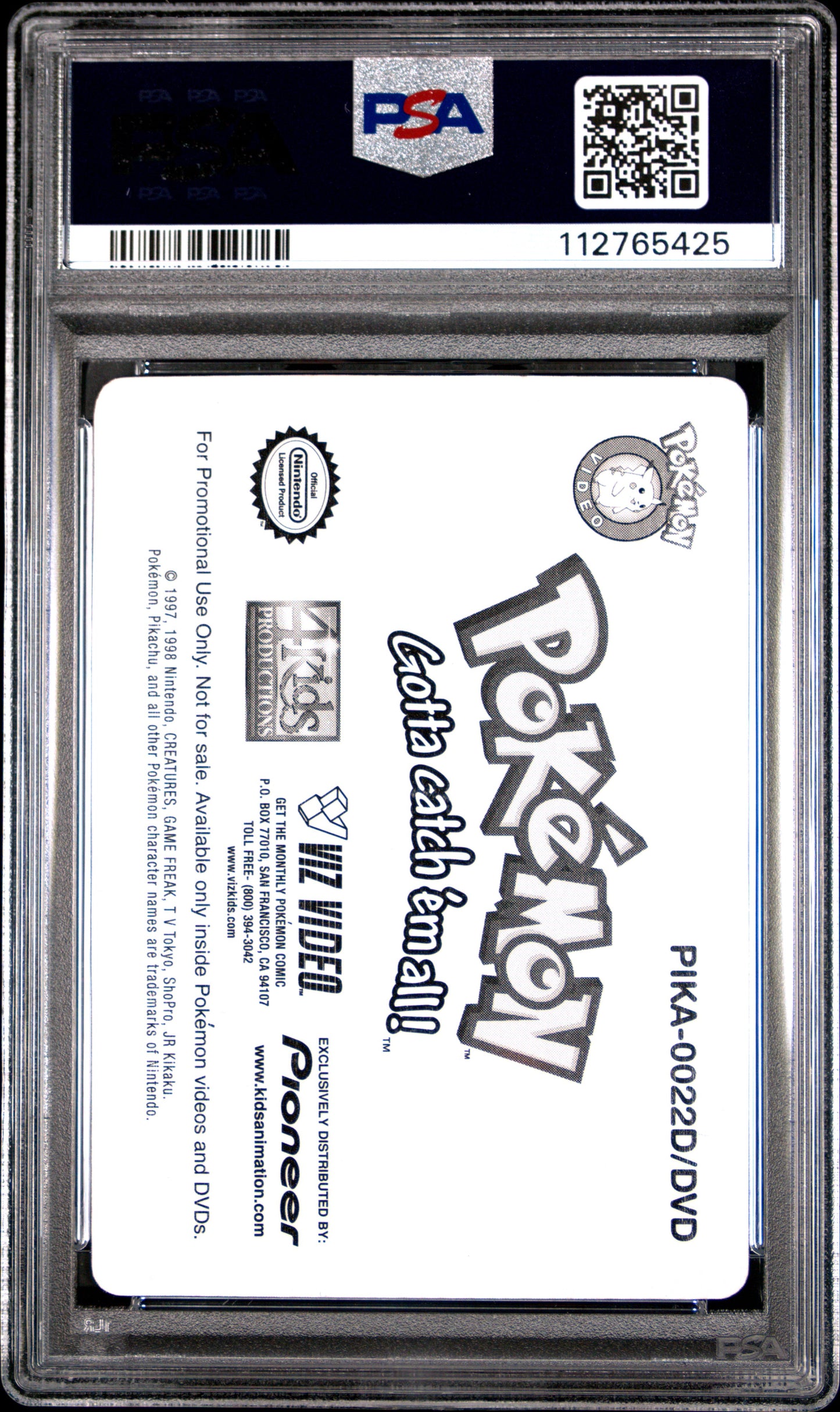 PSA 9 HANG TEN, PIKACHU #22 Pokémon TCG VHS Promo Pioneer Lenticular C25