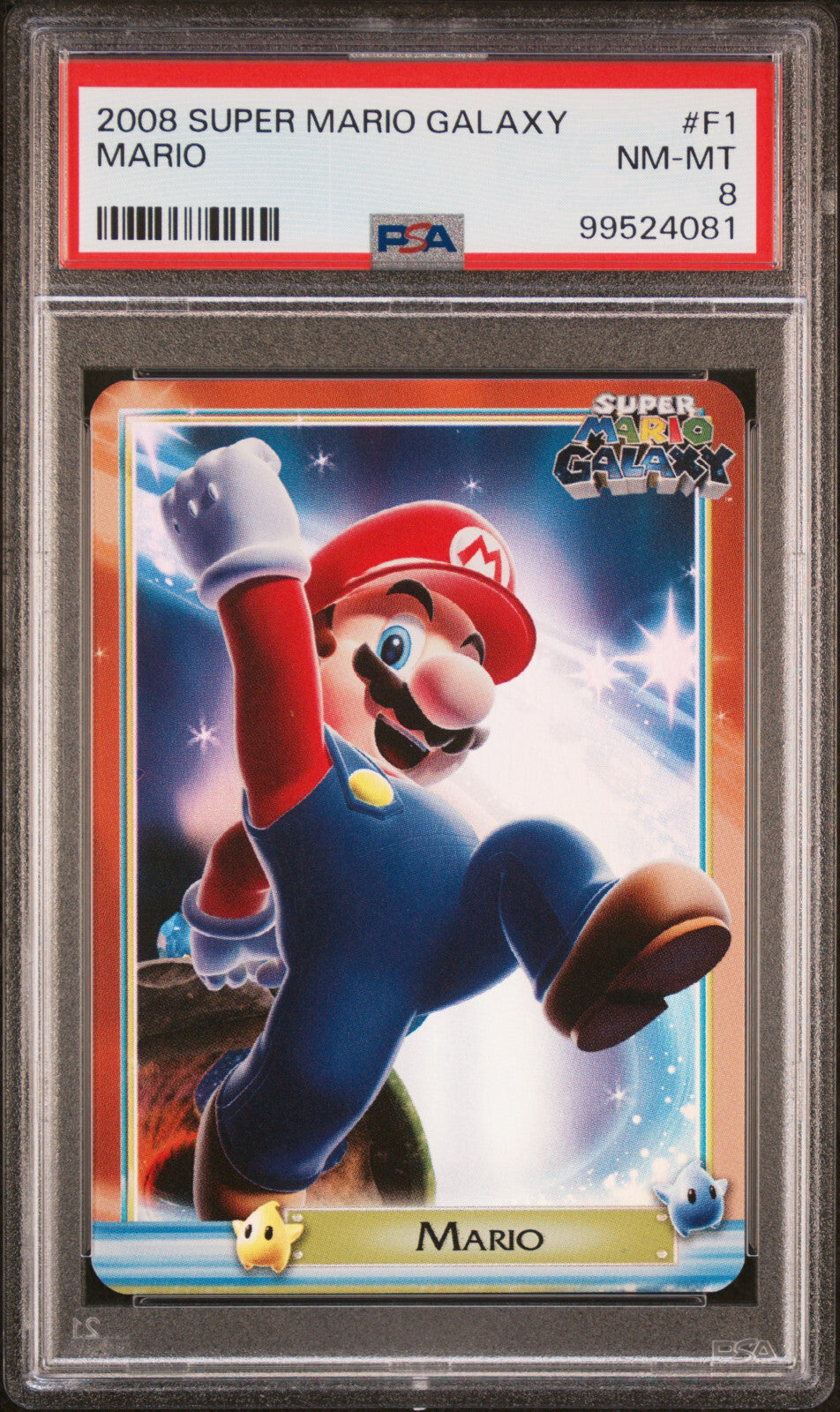 PSA 8 Mario 2008 Super Mario Galaxy F1 Reverse Holo Enterplay