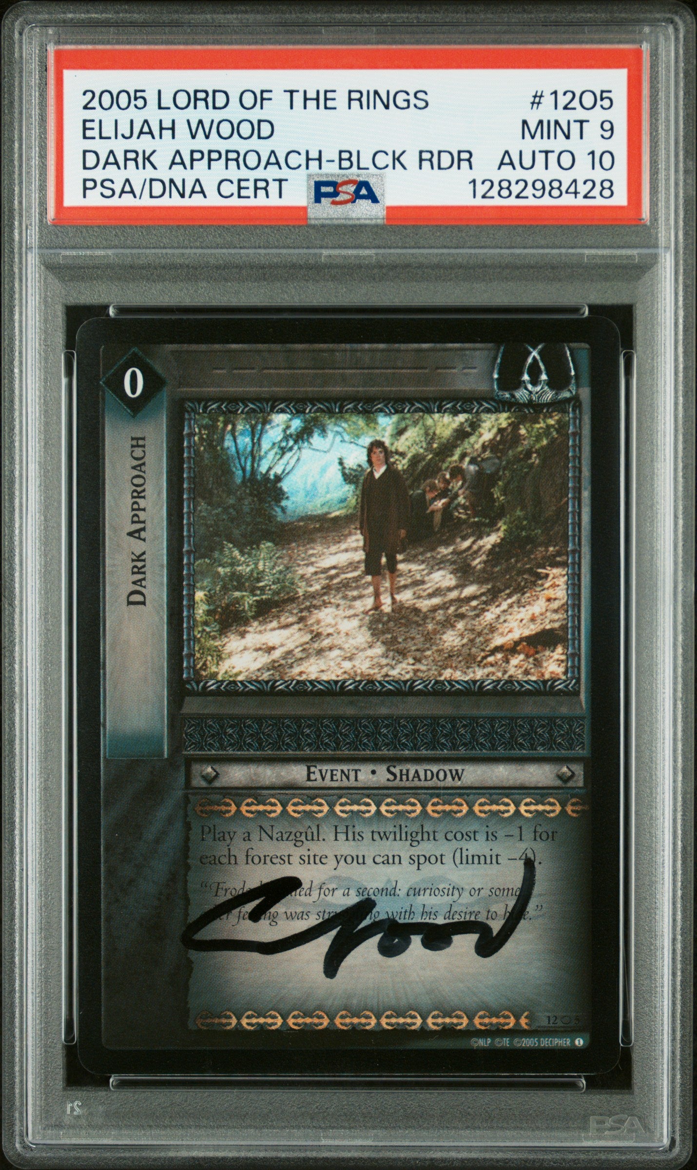 PSA 9 Elijah Wood #12O5 LOTR TCG Autographed Signed Decipher Foil C28