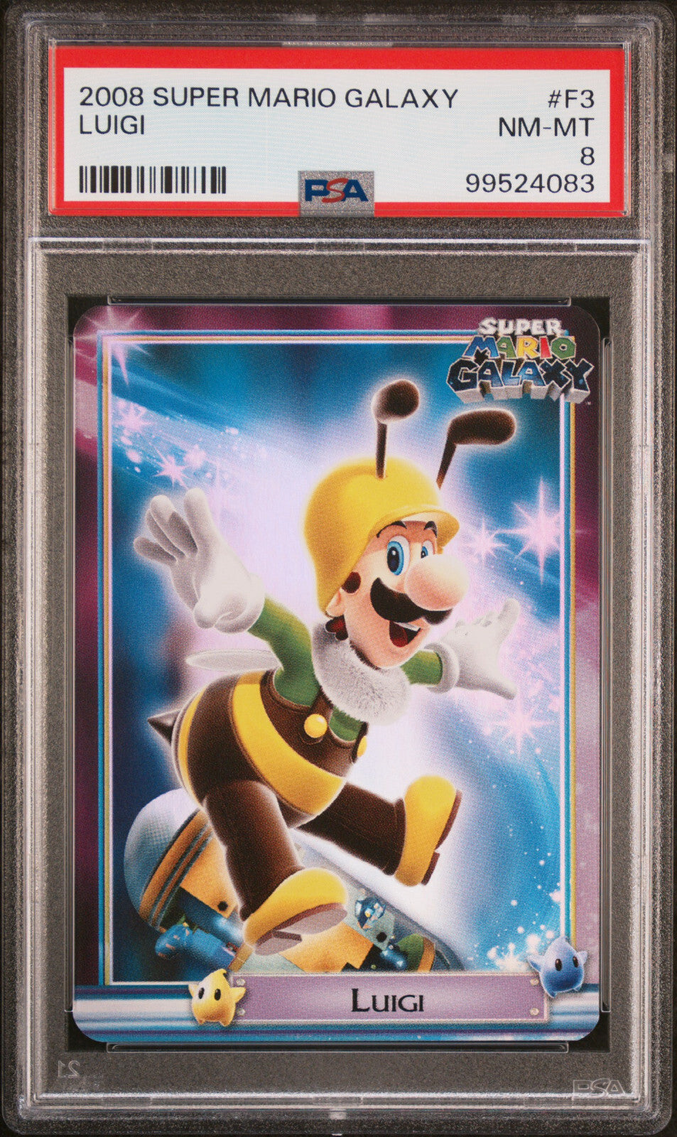 PSA 8 Luigi 2008 Super Mario Galaxy F3 Reverse Holo Enterplay