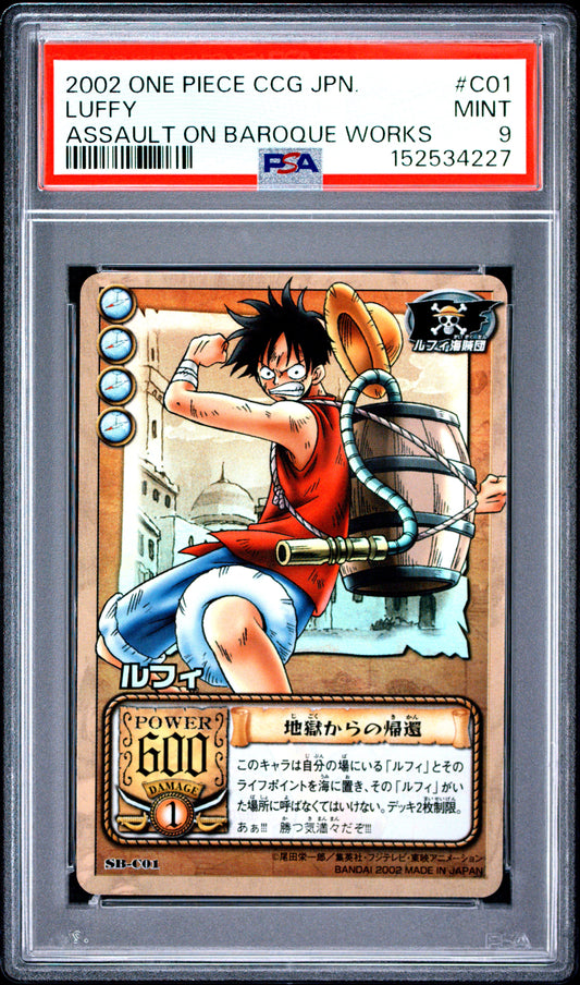 PSA 9 Luffy FOIL #C01 One Piece 2002 ASSAULT ON BAROQUE WORKS C27