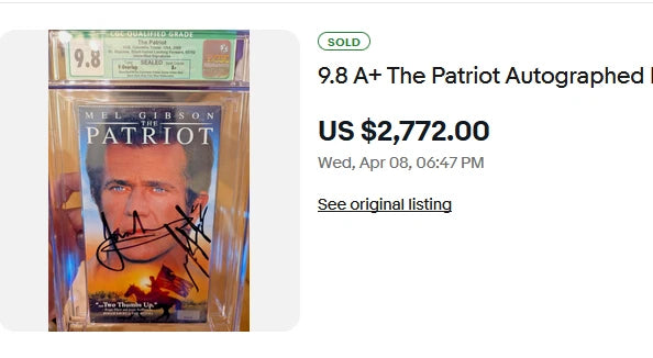 9.6 A+ The Patriot Autographed Mel Gibson & Isaacs PROMO VHS Sealed Graded CGC