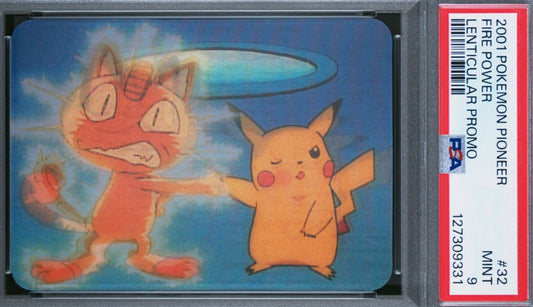 PSA 9 Pioneer Lenticular Promo Fire Power #32 Pikachu Pokemon VHS 3D VIZ
