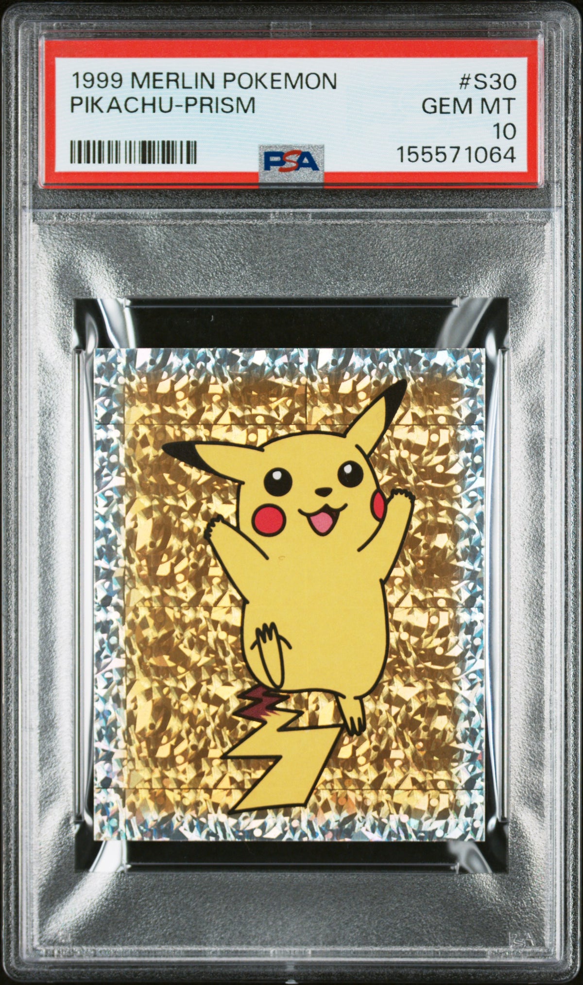 PSA 10 Pikachu Prism #S30 Pokemon Merlin 1999 Sticker C64