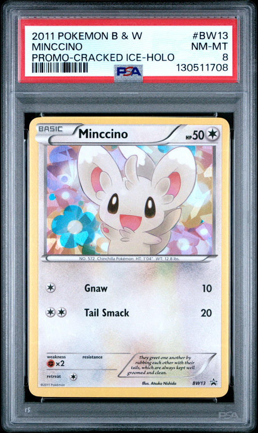 PSA 8 MINCCINO Cracked Ice #BW13 Pokemon 1990 BLACK & WHITE PROMO Holo C08