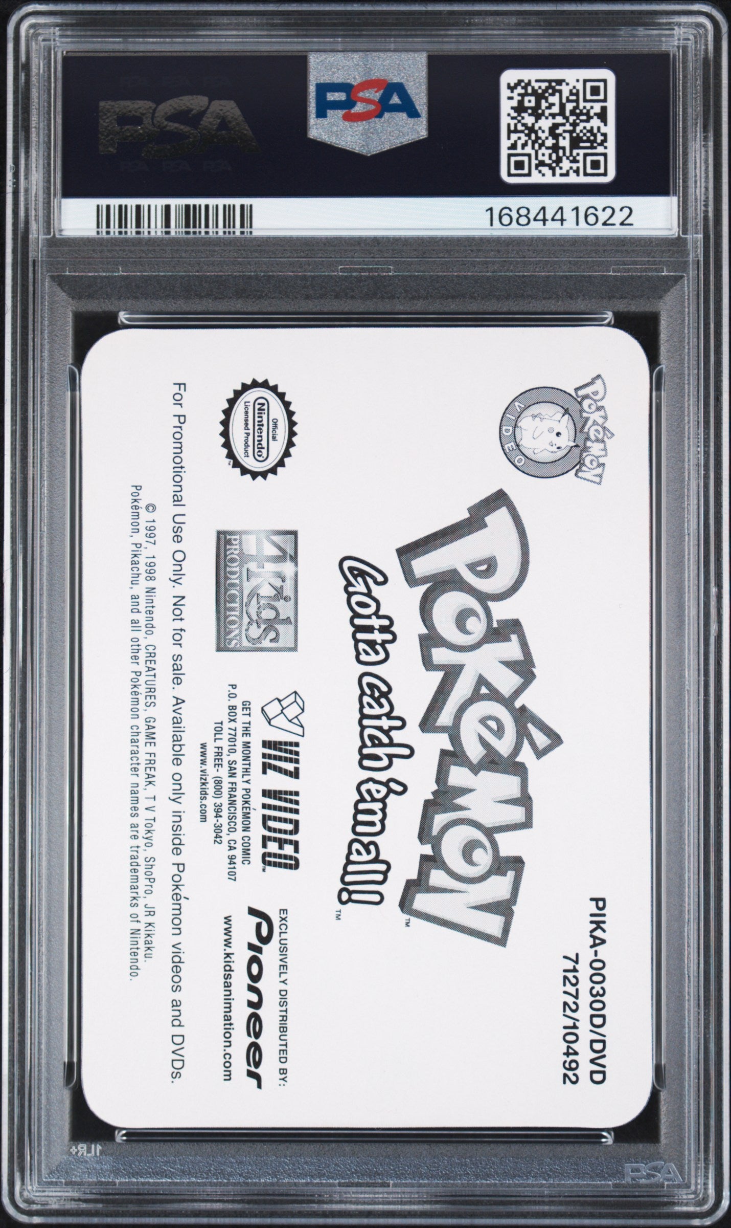 PSA 10 Pikachu Lenticular #30 Pokemon Pioneer 2001 VIZ VHS Snow Rescue C22