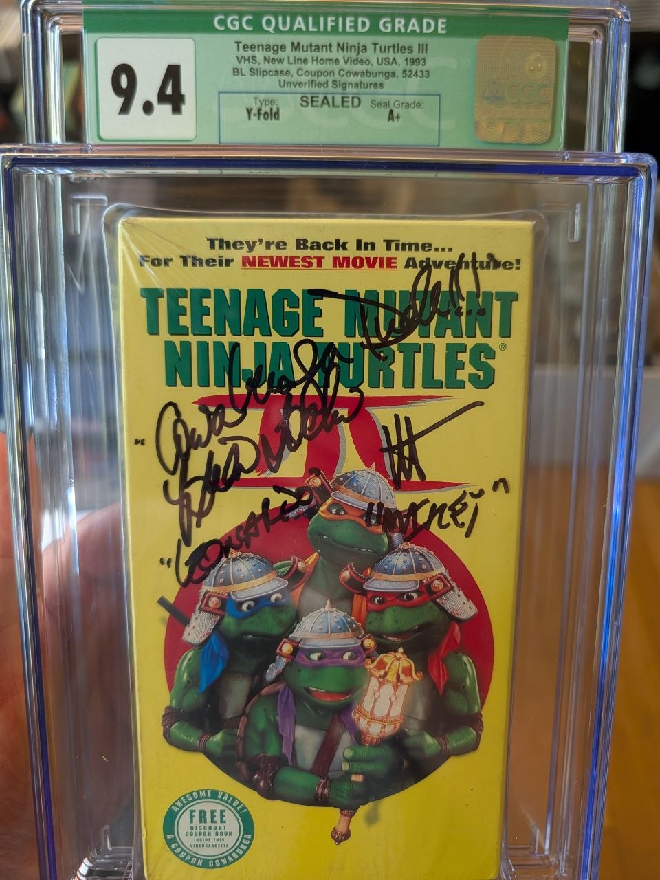 Sealed VHS 9.4 A+ Signed Auto TMNT Ninja Turtles 3 New Line CGC Graded