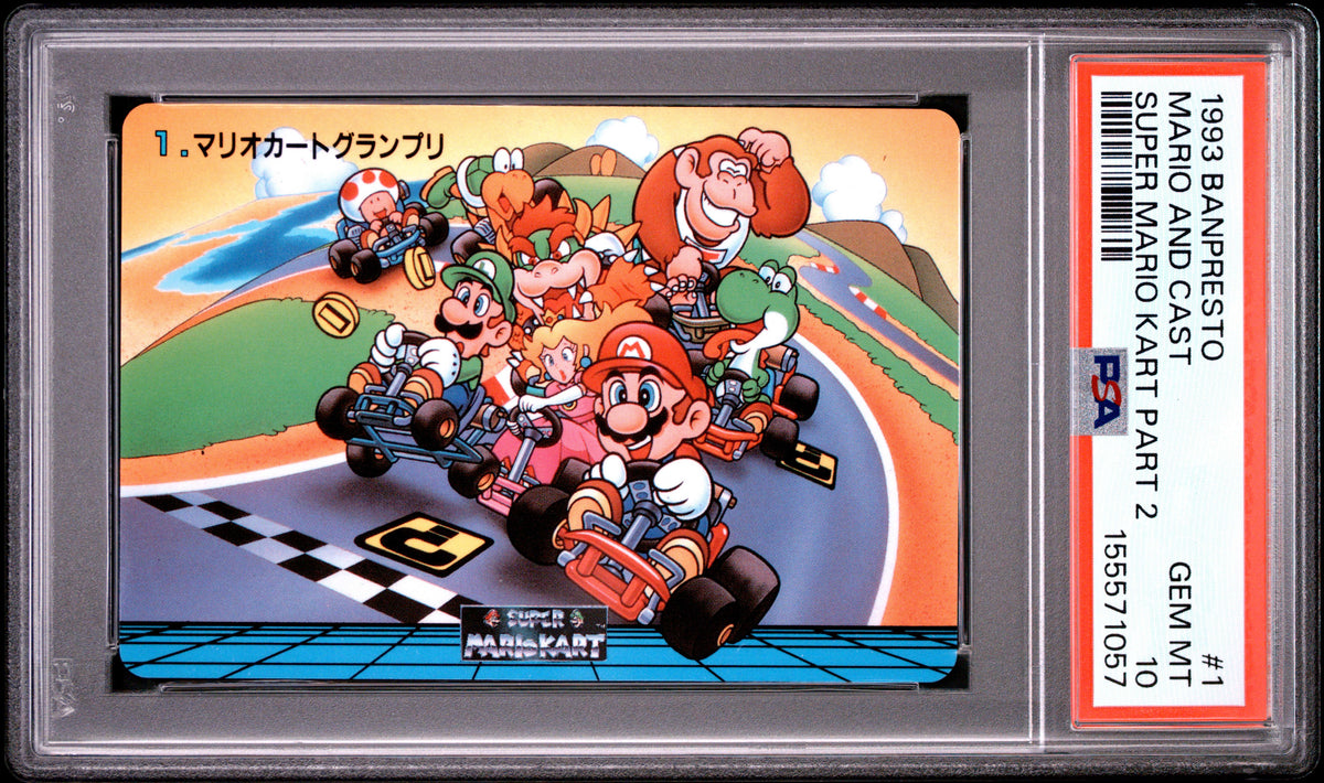 PSA 10 Mario, Cast #1 Pop 1 Mario Banpresto 1993 Mario Kart Part 2 n/ Carddass C57