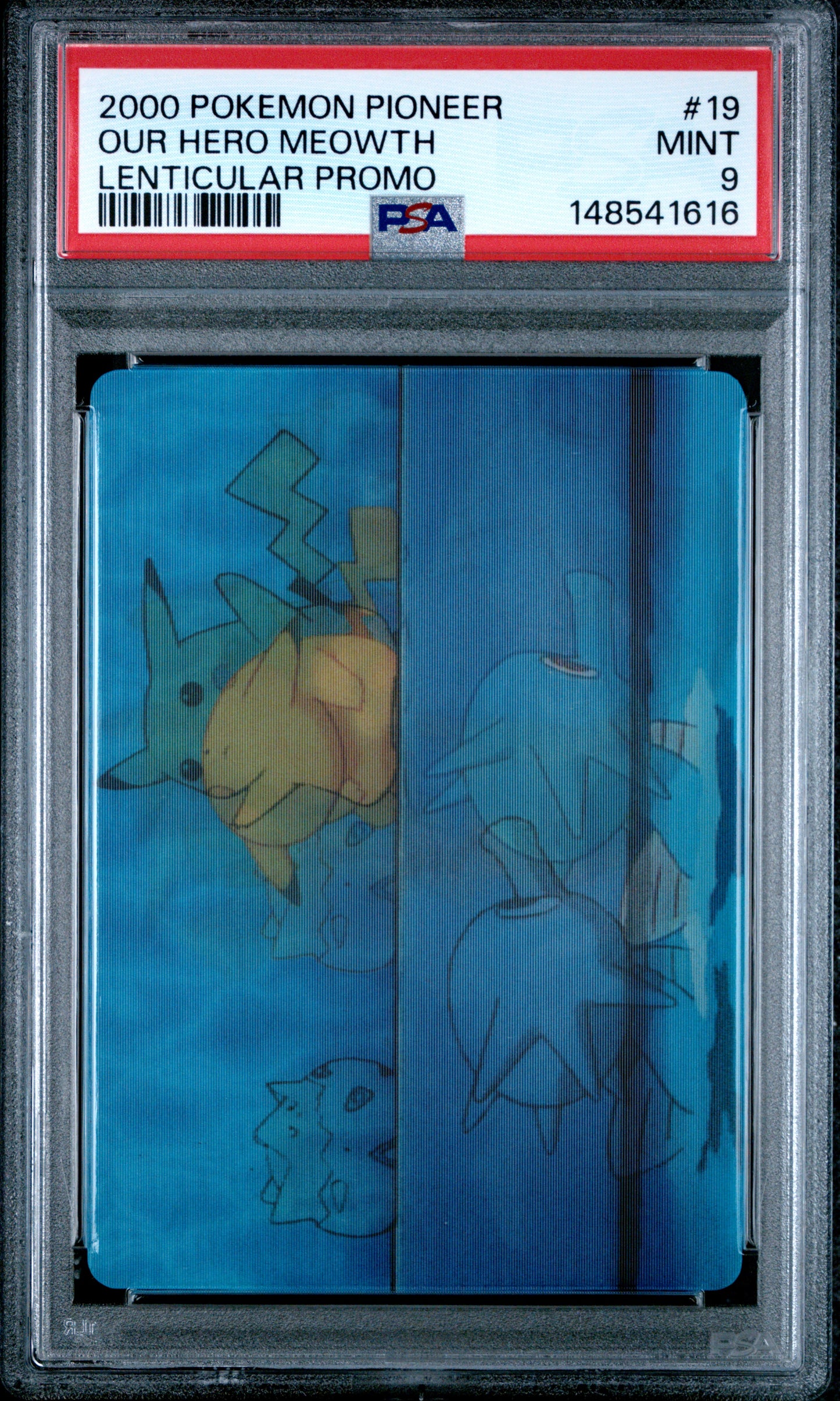 PSA 9 Pikachu Lenticular #19 Pokemon Pioneer 2000 VIZ VHS Hero Meowth C16