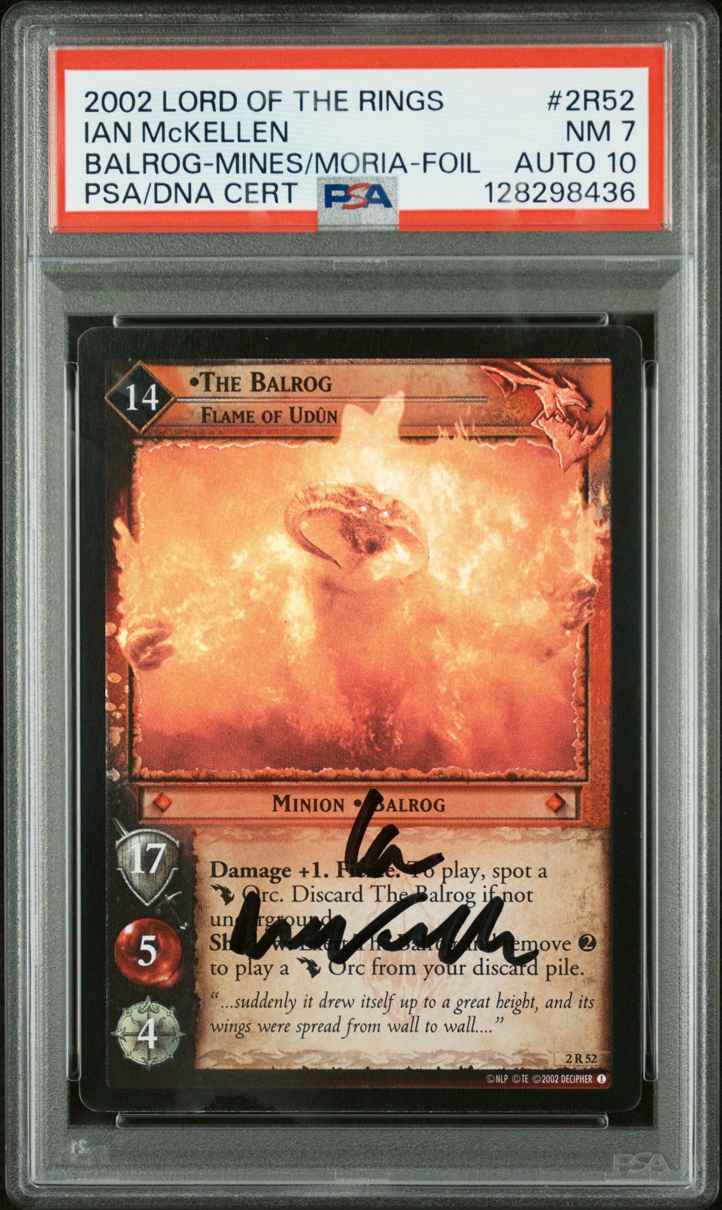 PSA 7 Balrog Ian McKellen #2R52 LOTR TCG Autographed Signed Decipher Foil C36