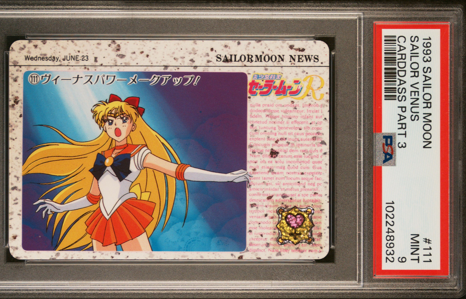 PSA 9 1993 Sailor Moon Carddass Part 3 111 Sailor Venus