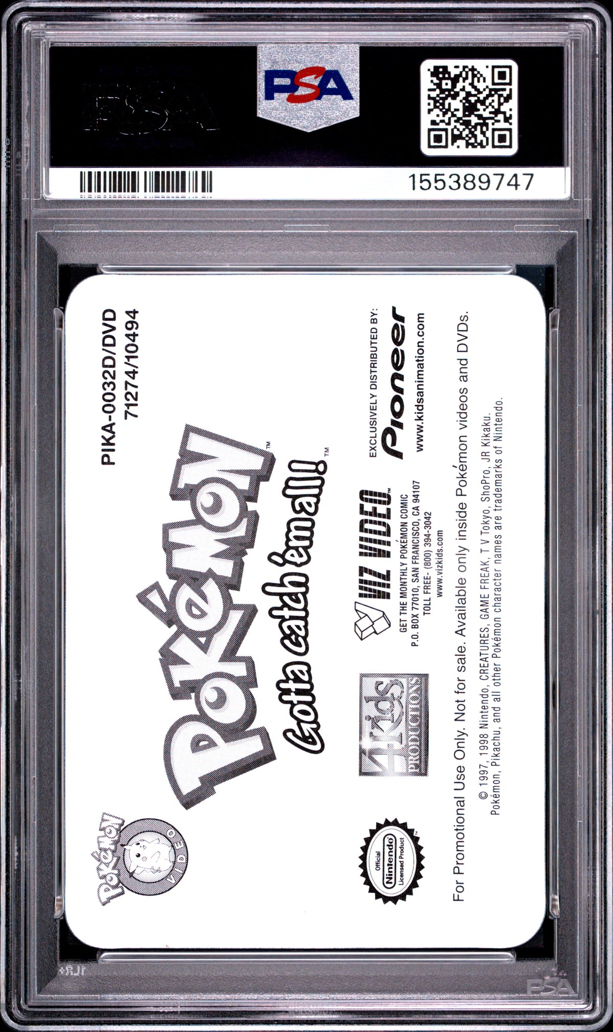 PSA 9 Pikachu, Meowth Lenticular #32 Pokemon Pioneer 2001 VIZ VHS Fire Power C47