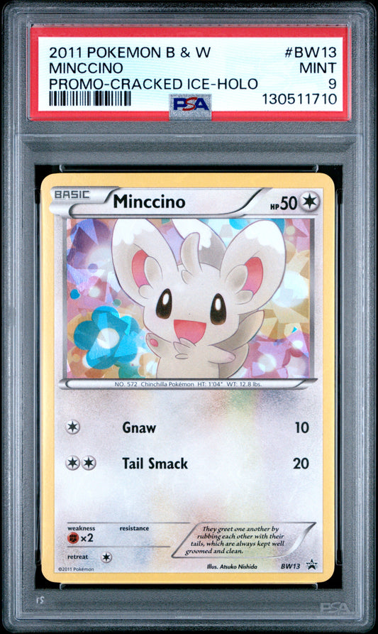 PSA 9 MINCCINO Cracked Ice #BW13 Pokemon 1990 BLACK & WHITE PROMO Holo C10