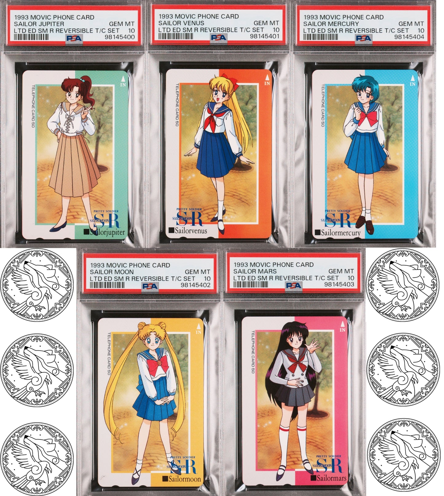 PSA 10 Sailor Moon 1993 Phone Card 5 Card Set Sailor Guardians Complete NTT Movi
