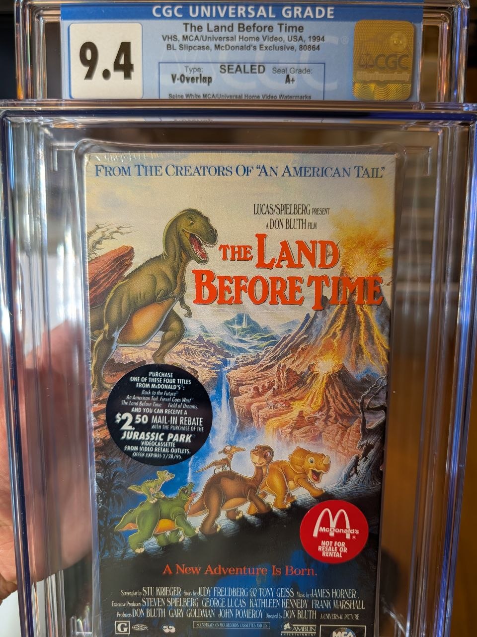 Sealed VHS 9.4 A+ McDonalds Jurrasic Park Land Before Time MCA CGC Graded