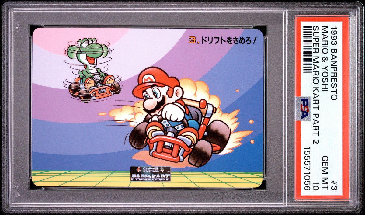 PSA 10 Mario, Yoshi #3 Pop 2 Mario Banpresto 1993 Mario Kart Part 2 n/ Carddass C56