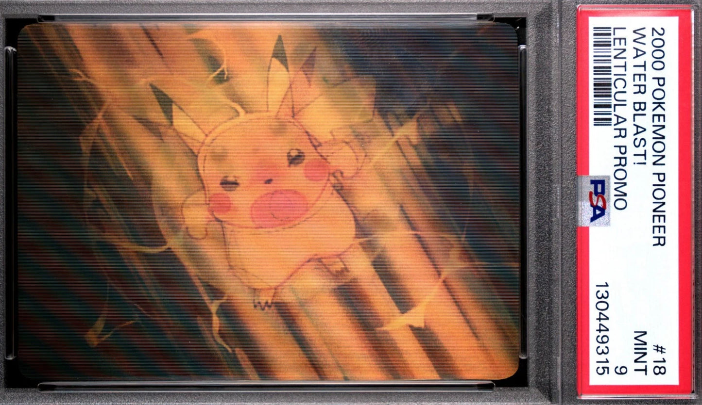 PSA 9 Water Blast Pikachu #18 Pokemon 1999 VIZ VHS Pioneer Lenticular C15