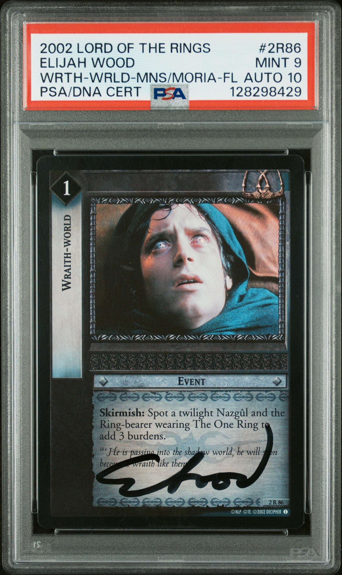 PSA 9 Elijah Wood #2R86 LOTR TCG Autographed Signed Decipher Foil C29
