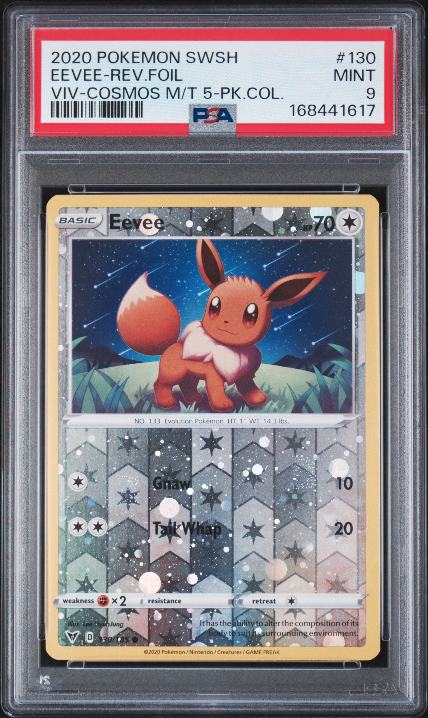 PSA 9 Eevee Holo #130 Pokemon TCG 2020 Cosmos 5 Costco Promo C17