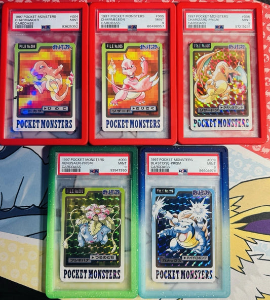 1997 Carddass Prism PSA 9 Charizard Prism Blastoise Pokemon Set Lot Bandai