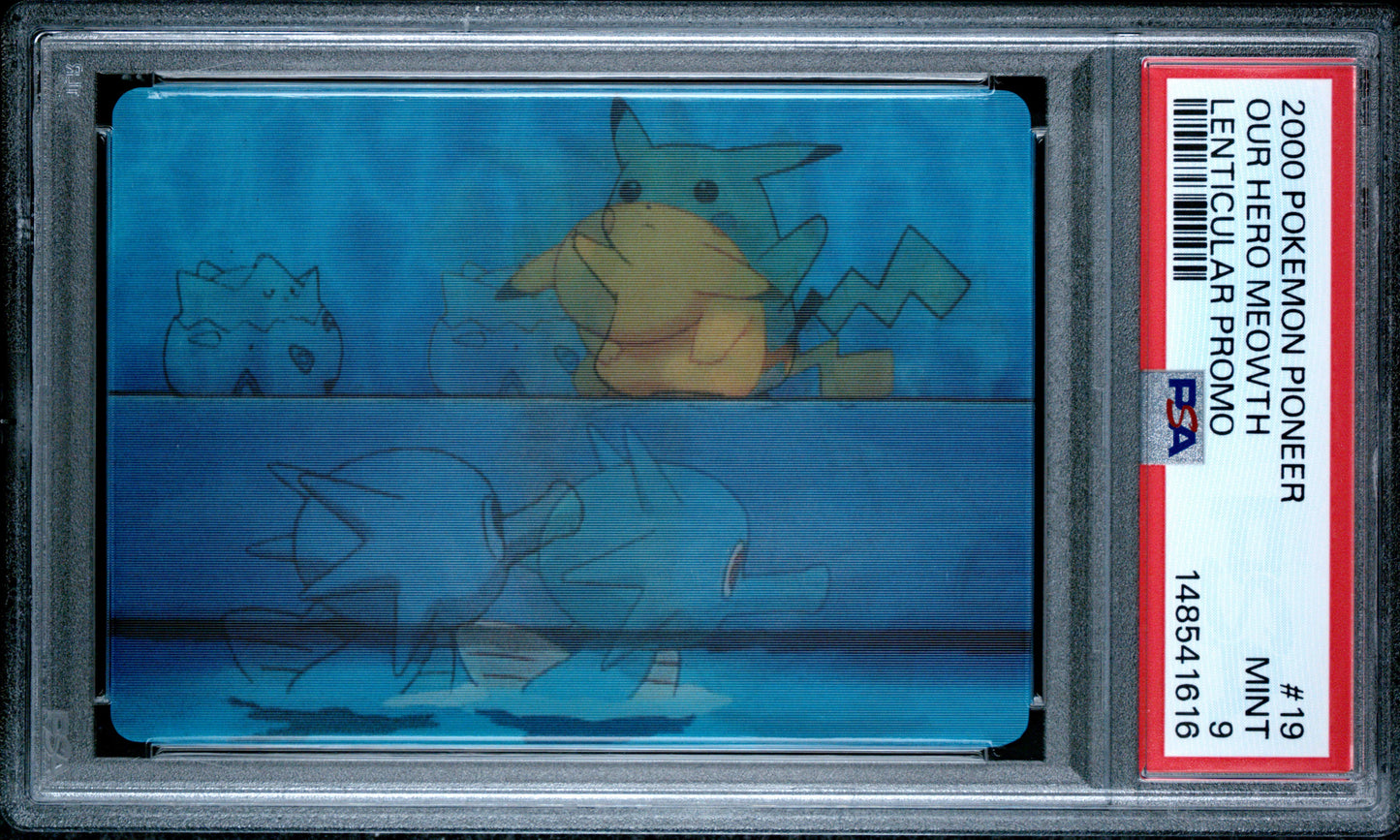 PSA 9 Pikachu Lenticular #19 Pokemon Pioneer 2000 VIZ VHS Hero Meowth C16