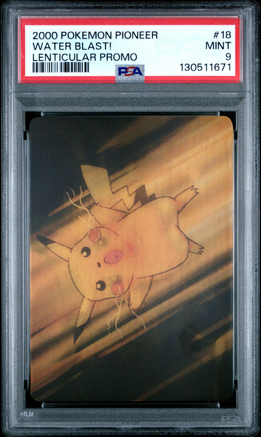 PSA 9 Water Blast Pikachu #18 Pokemon 1999 VIZ VHS Pioneer Lenticular C71