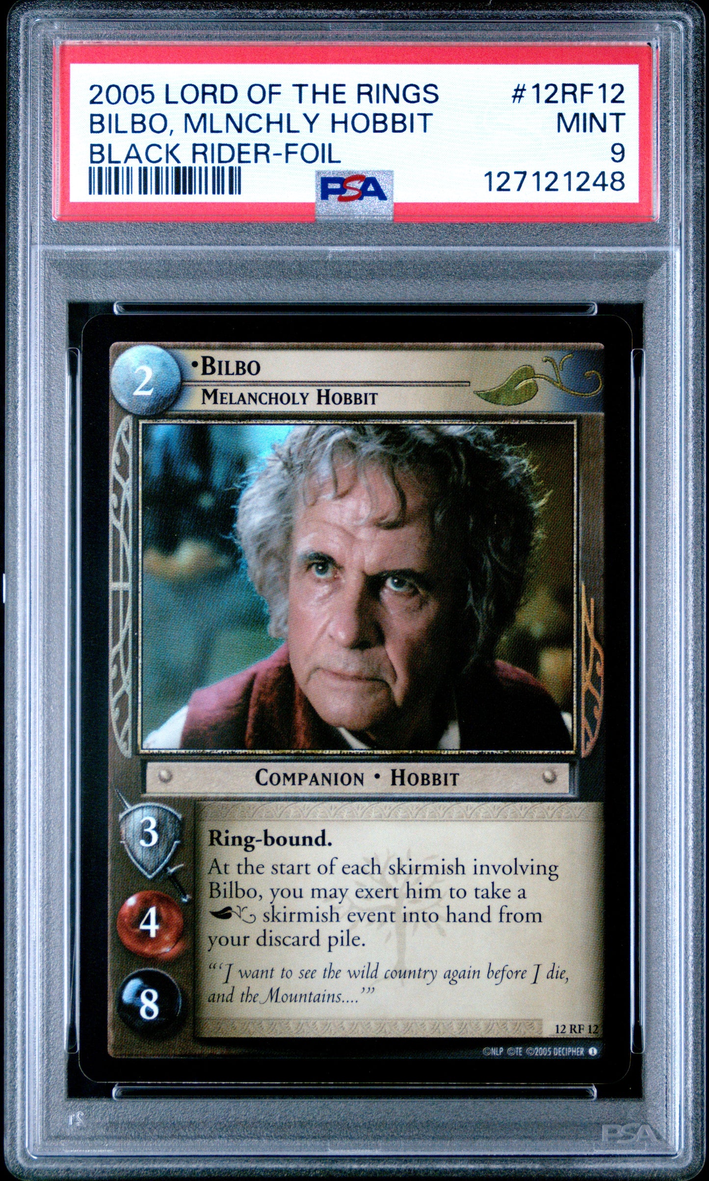 PSA 9 Bilbo #12RF12 Lord of the Rings TCG 2005 Black Rider Decipher Foil C48