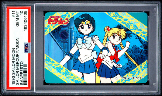 PSA 10 Moon, Mercury #11 POP 1 Sailor Moon Carddass 1993 Banpresto P2 1st ed C35