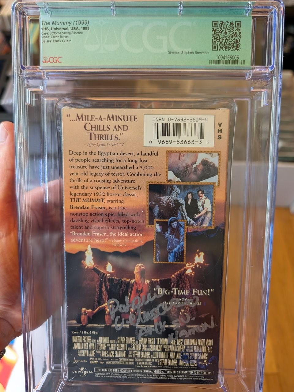 Sealed VHS 9.4 A Signed Auto The Mummy Brendan Fraser Universal CGC Graded
