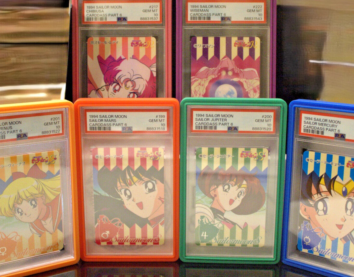 PSA 10 Sailor Moon Carddass Part 6 1994 Set Venus, Mars, Mercury, Jupiter, Chibi