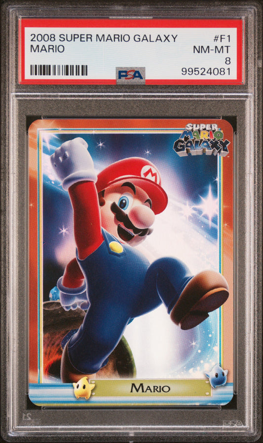 PSA 8 Mario 2008 Super Mario Galaxy F1 Reverse Holo Enterplay