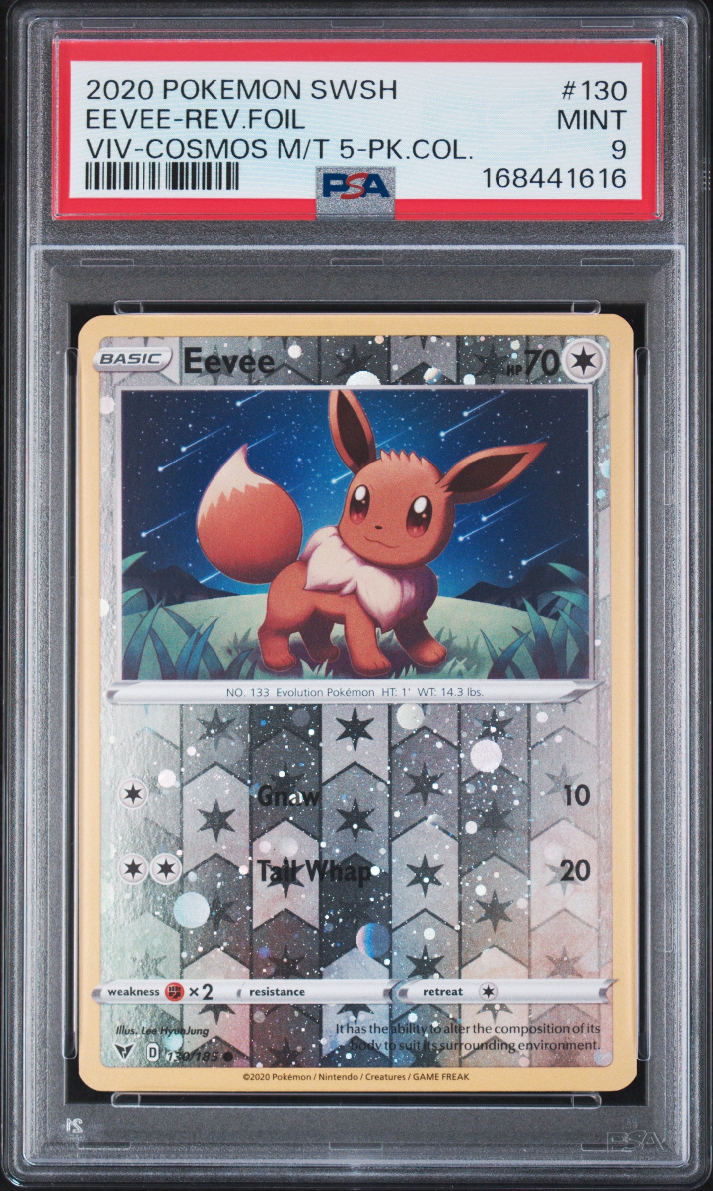 PSA 9 Eevee Holo #130 Pokemon TCG 2020 Cosmos 5 Costco Promo C16