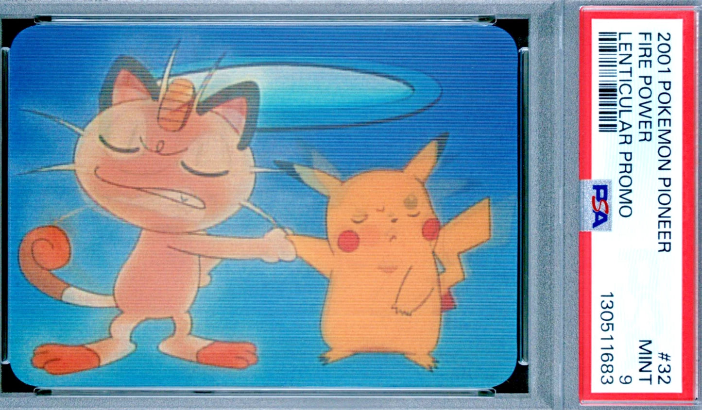 PSA 9 Pioneer Lenticular Promo Fire Power #32 Pikachu Pokemon VHS 3D VIZ C83